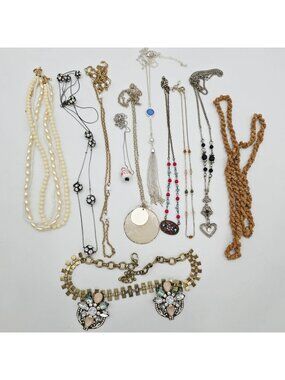 Mixed Lot Fashion Necklaces & Chains Beaded Rhinestone Pendant Craft Lot AS IS